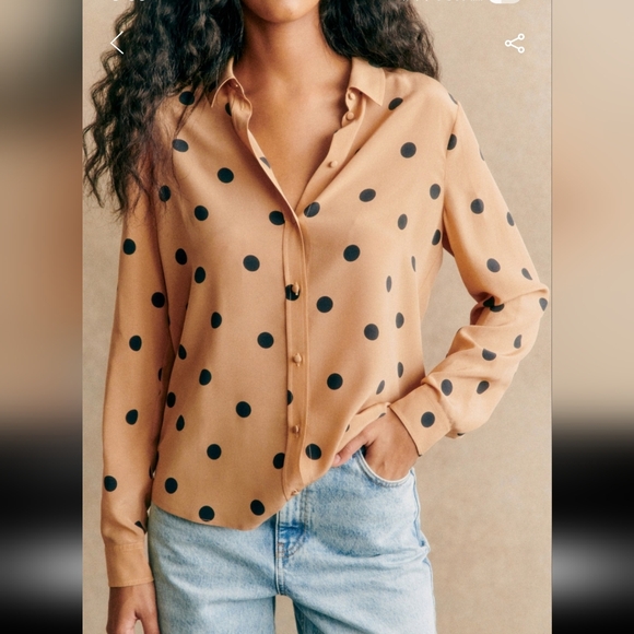 Sezane Tops - Sezane Ann Tan Polka Dot 100% Silk Button Down Shirt
